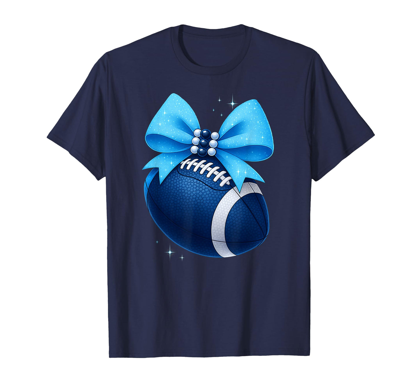 Blue & White Sparkle Football Game Day Spirit T-Shirt