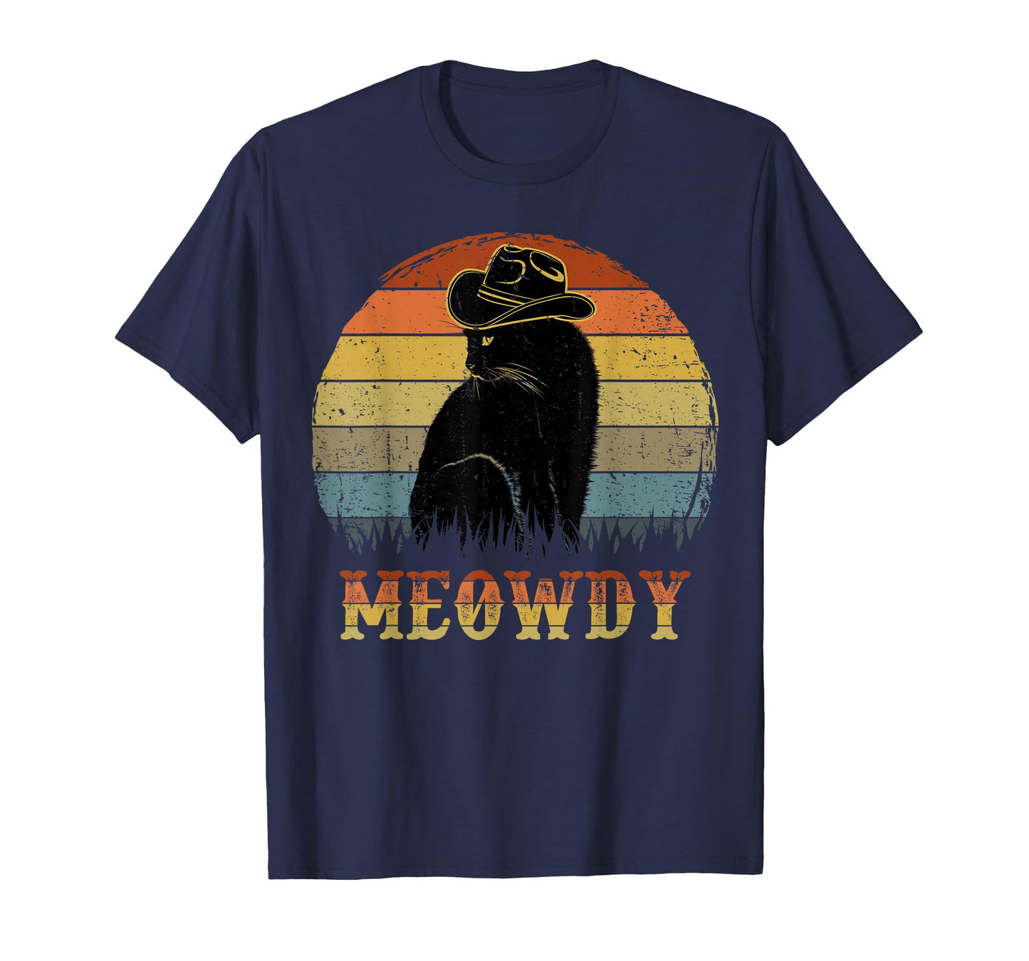 Black Cat Meowdy Funny Western Cowboy Cat Lover Gifts Men T-Shirt