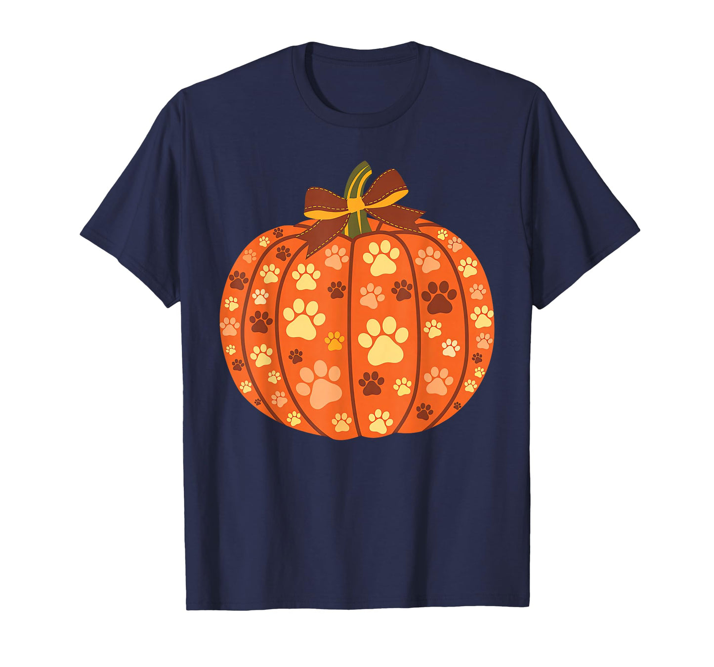 Dog Paw Print Pumpkin Bow Autumn Fall Halloween Animal Lover T-Shirt