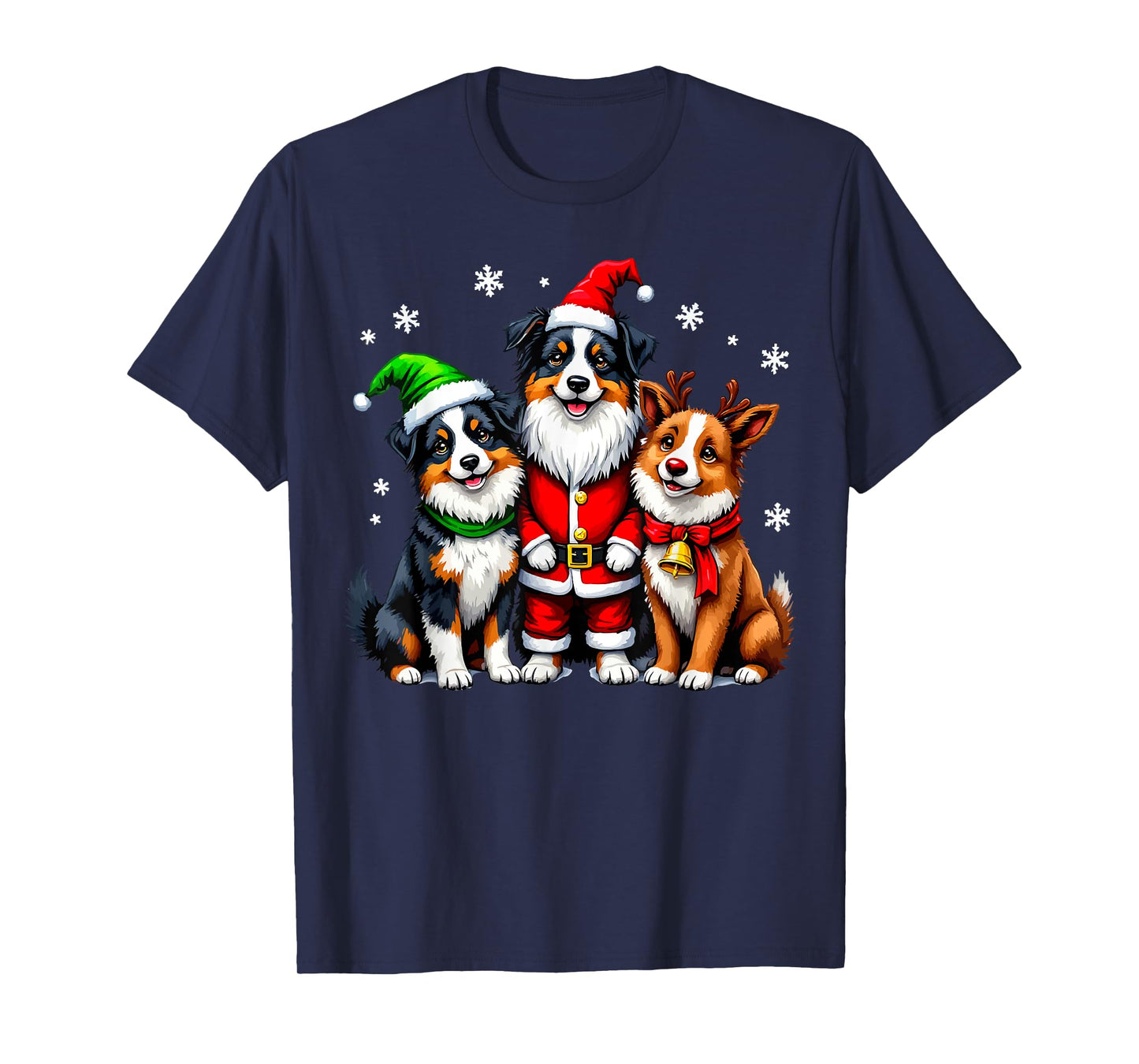 Australian Shepherd Christmas Dogs Funny Santa Reindeer Elf T-Shirt