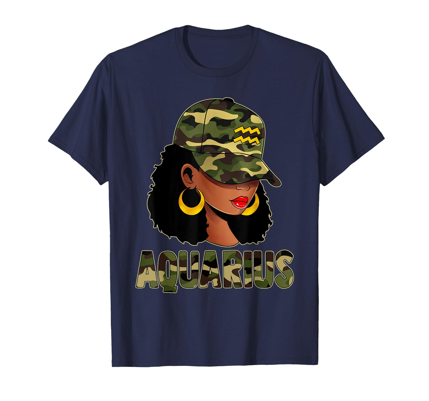 Aquarius Queen Camouflage Black Woman Cap Zodiac Sign T-Shirt