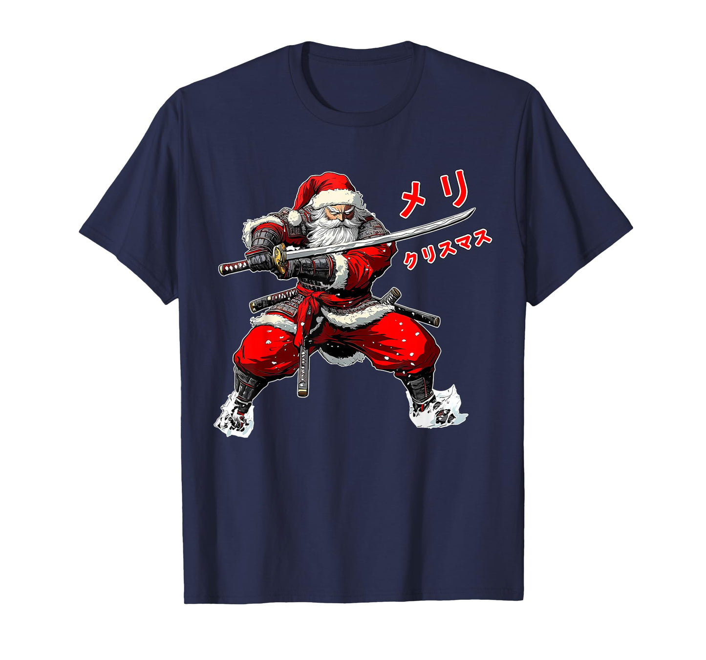 Santa Warrior Merry Christmas Anime Manga Japan Writing Xmas T-Shirt