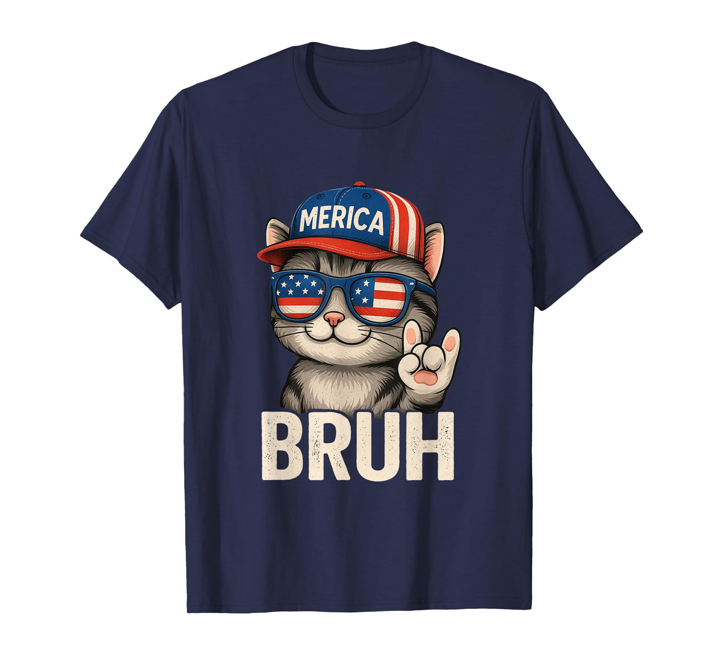 Bruh Fourth 4th Of July Cute Cat American Patriotic Boys Men T-Shirt