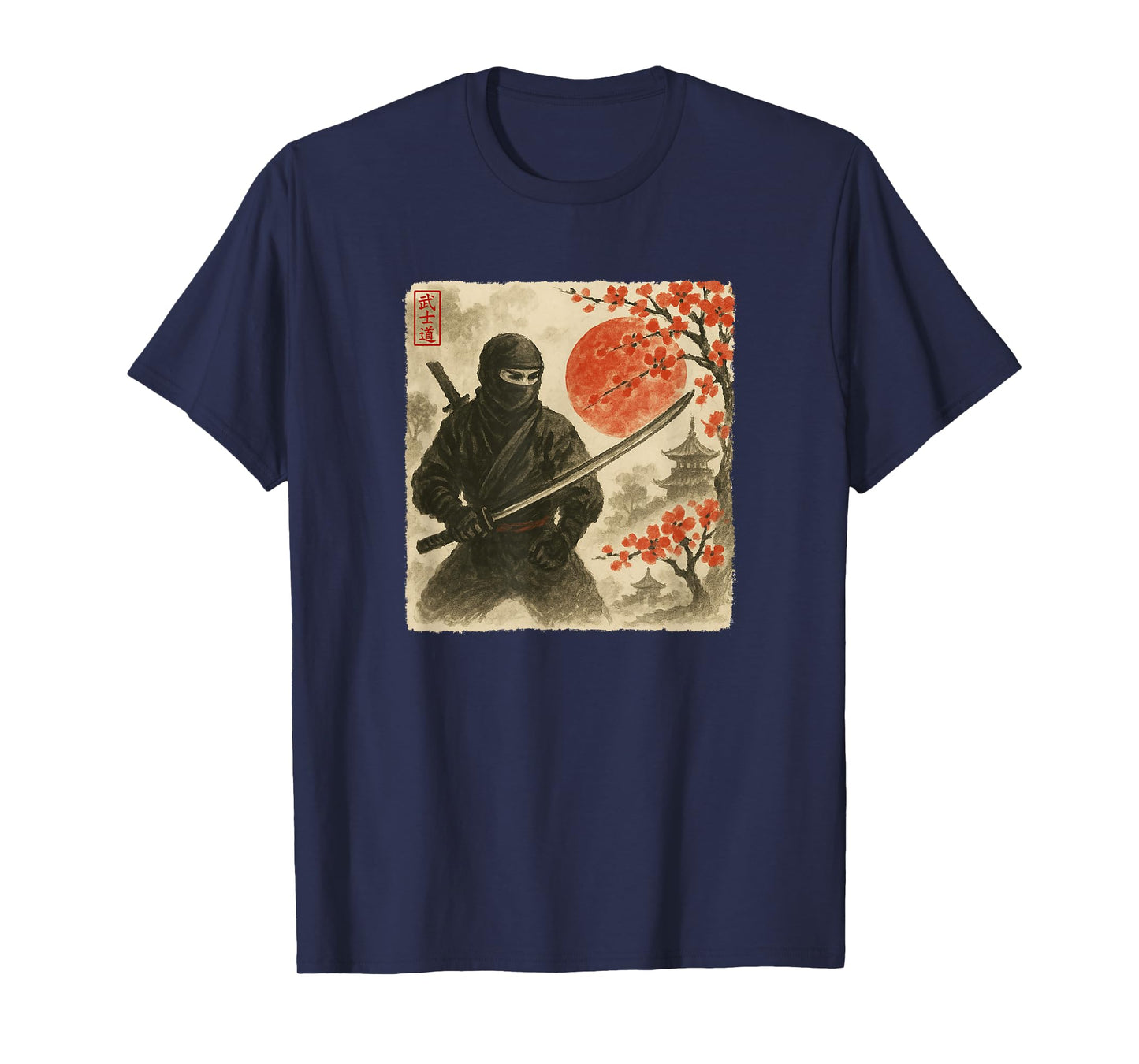 Ninja Samurai Japanese Warrior Costume Sumi-e Art Funny T-Shirt