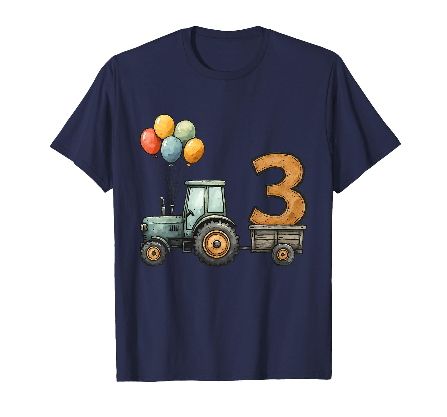 Kids Cute Tractor Balloons 3rd Birthday 3 Year Old Toddler T-Shirt