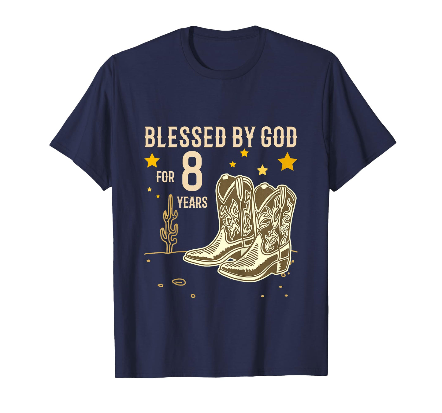 Kids Vintage Blessed by God for 8 Years Cowboy 8th Birthday Boy T-Shirt