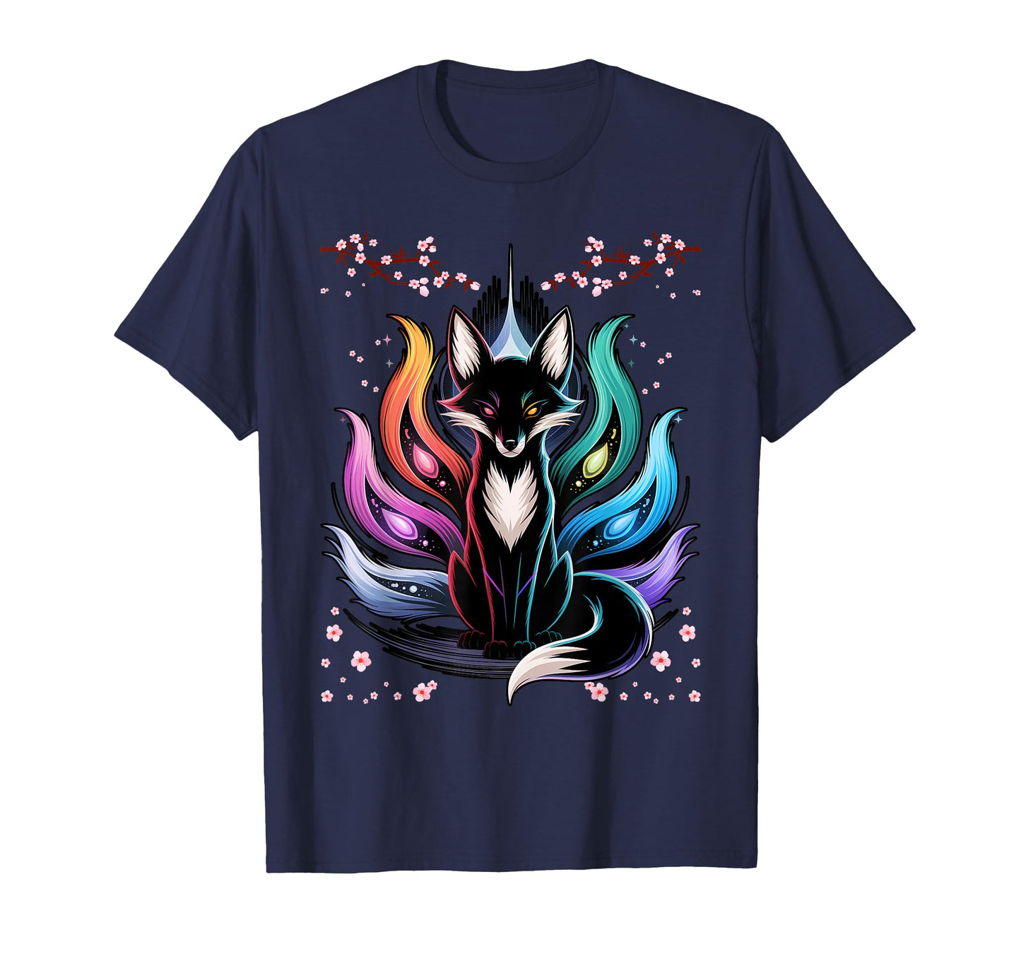 Japanese Fox Kitsune Seven Elements Cherry Flower Blossom T-Shirt