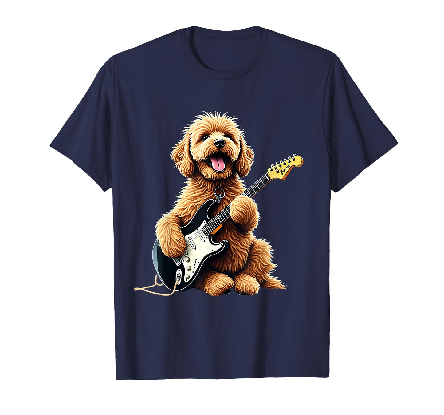 Funny Goldendoodle Dog Playing Electric Guitar Music Lover T-Shirt