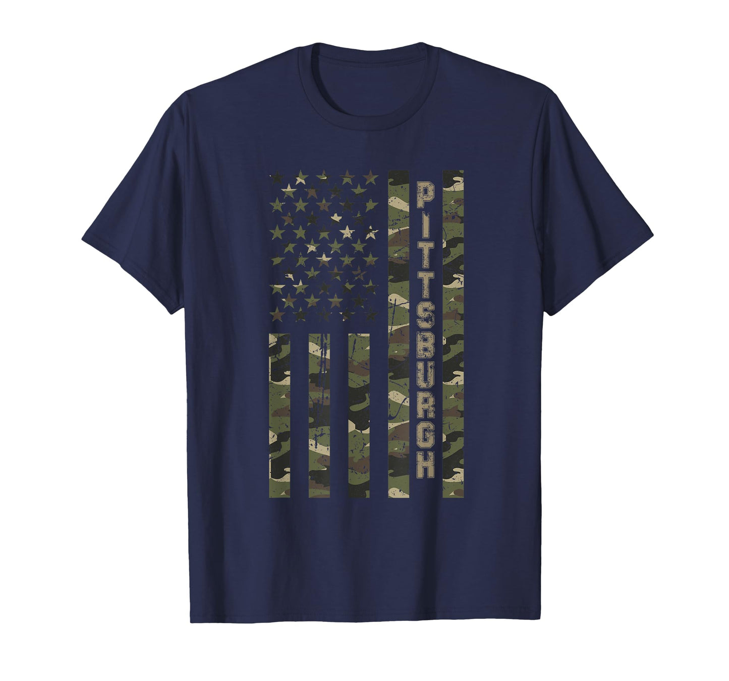 Pittsburgh United States Distressed Camo w US Flag T-Shirt