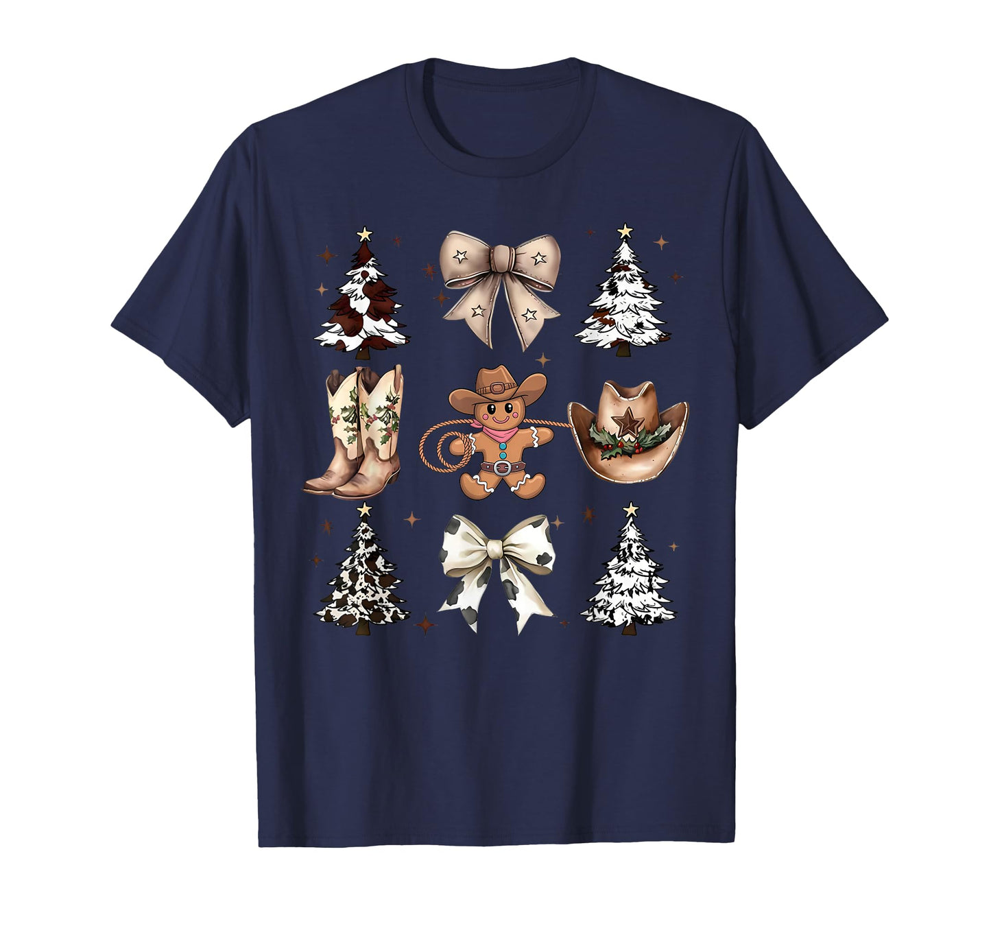 Howdy Christmas Cowboy Cowgirl Gingerbread Coquette Bow Xmas T-Shirt