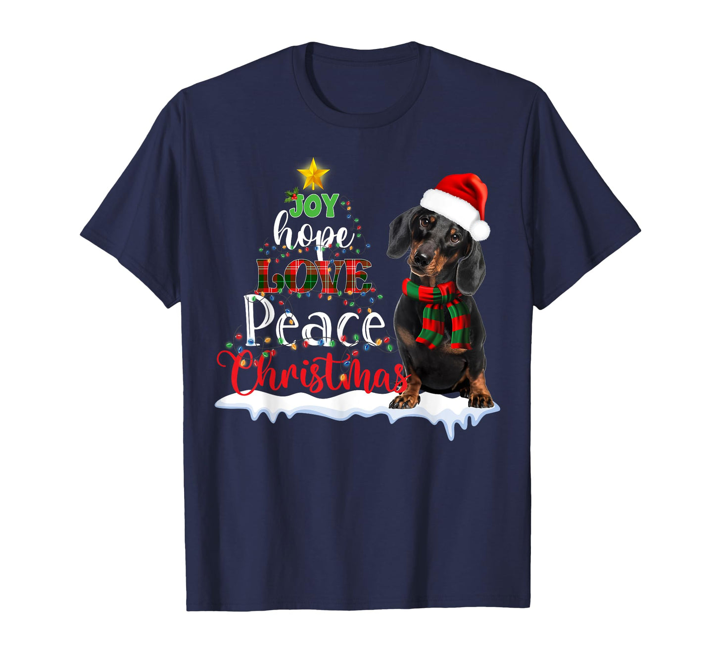Cute Dachshund Joy Hope Love Peace Christmas Xmas Wiener Dog T-Shirt