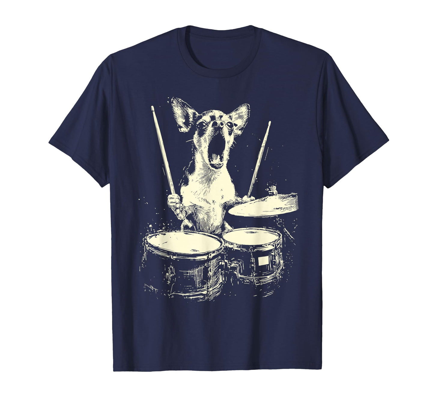 Cute Chihuahua Playing Drums Funny Music Dog Drummer Graphic T-Shirt