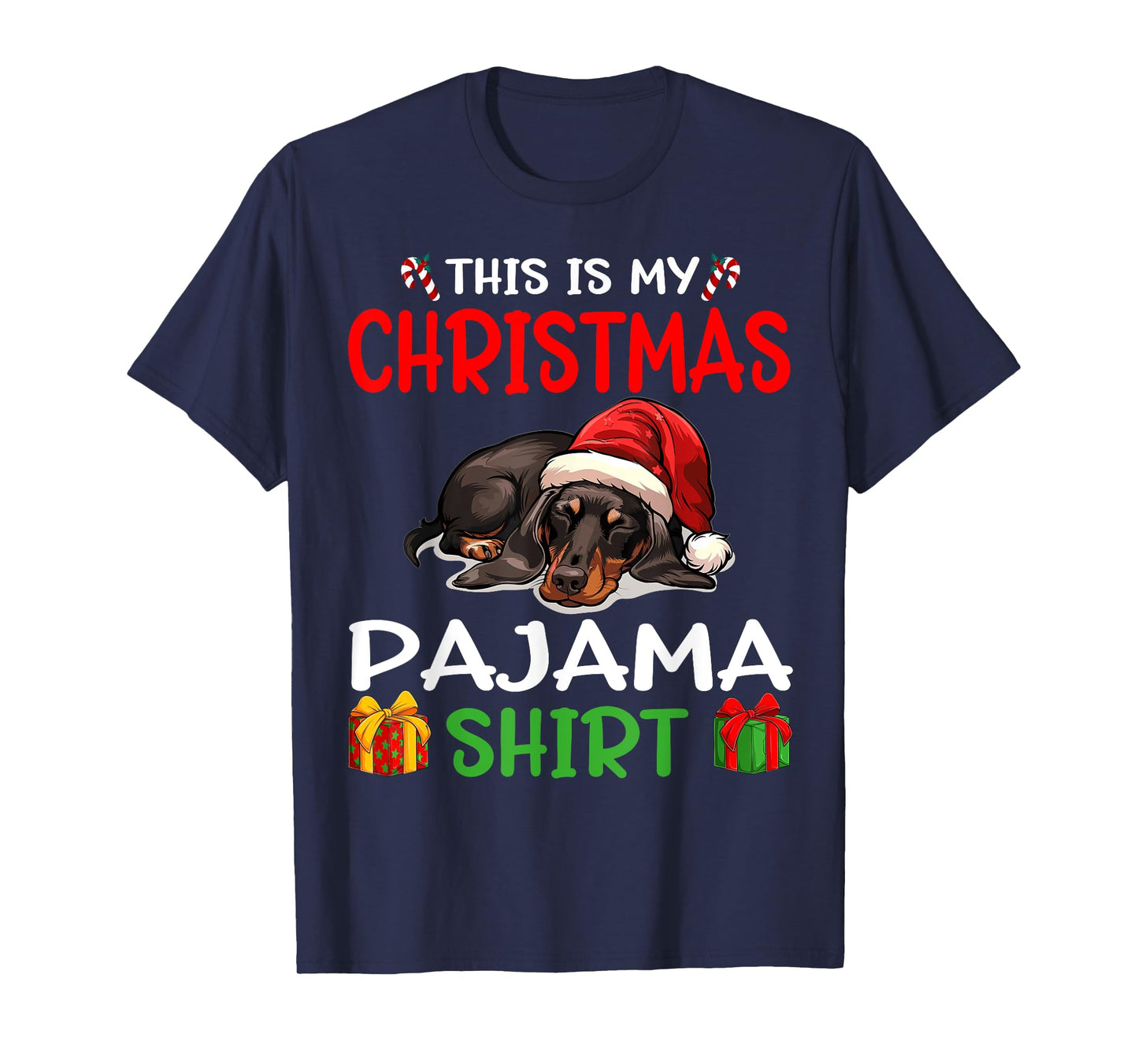 Cute Dachshund Wiener Doxie Dog This is my Christmas Pajama Men Women Kids T-Shirt