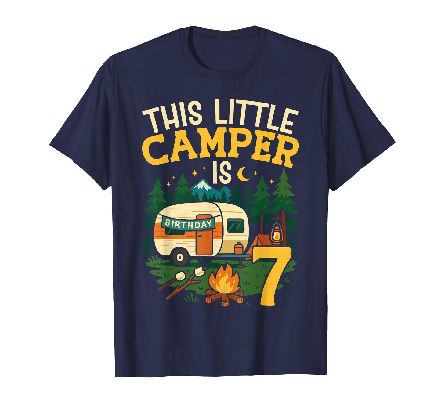 Motorhome Camping Retro 7th Birthday This Little Camper is 7 T-Shirt