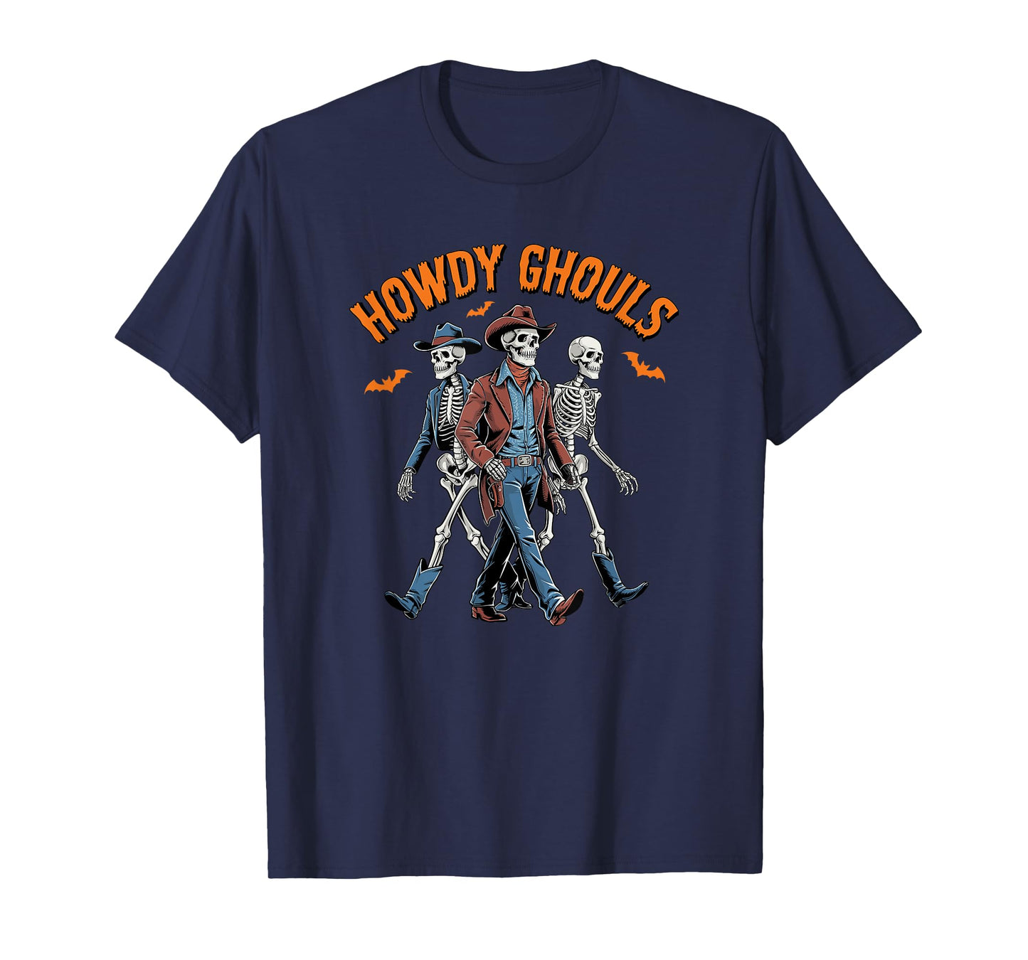 Retro Howdy Ghouls Skeleton Cowboy Western Rodeo Halloween T-Shirt
