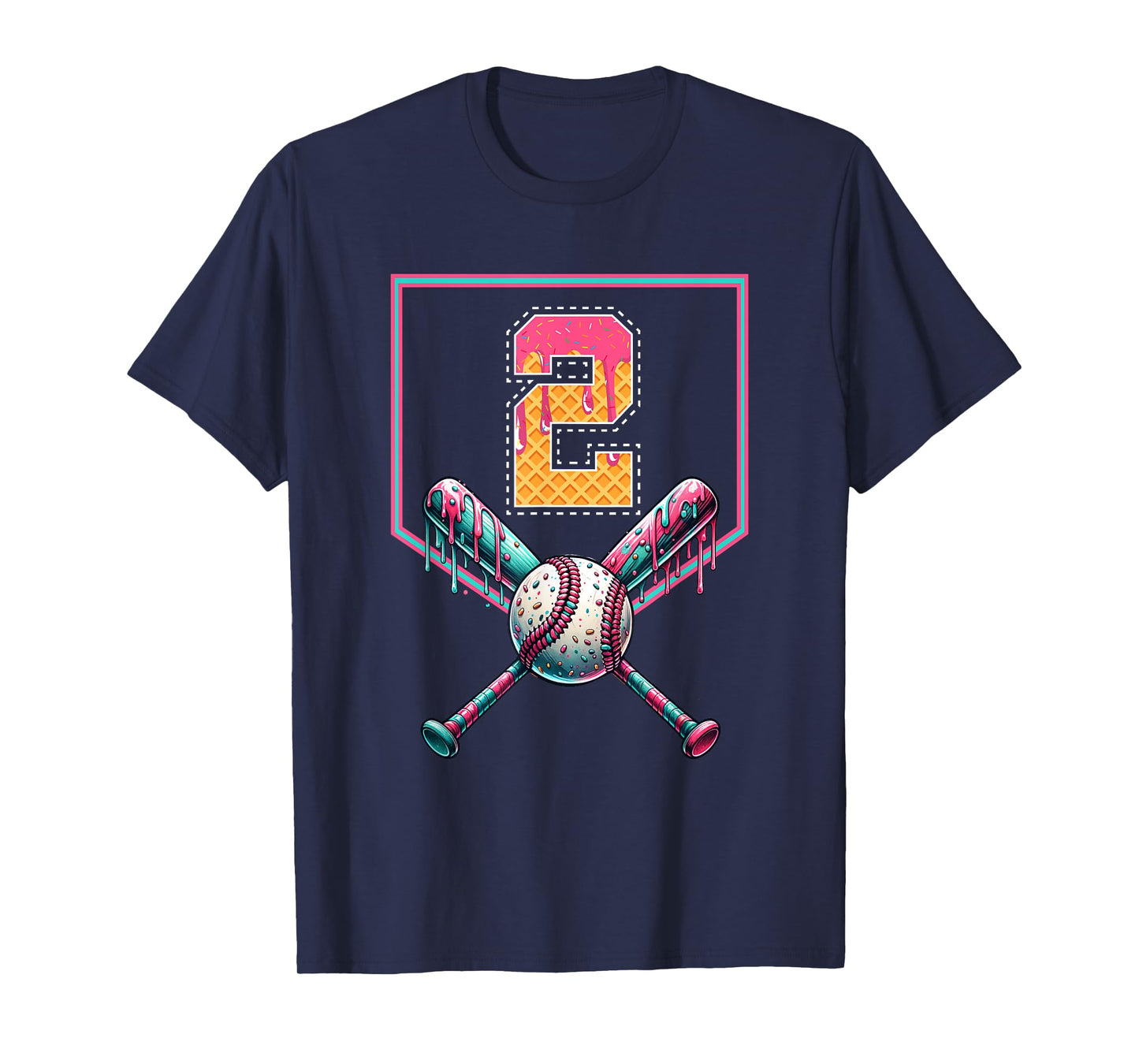 Baseball Drip Number 2 Player Or 2nd Birthday Drip Style T-Shirt