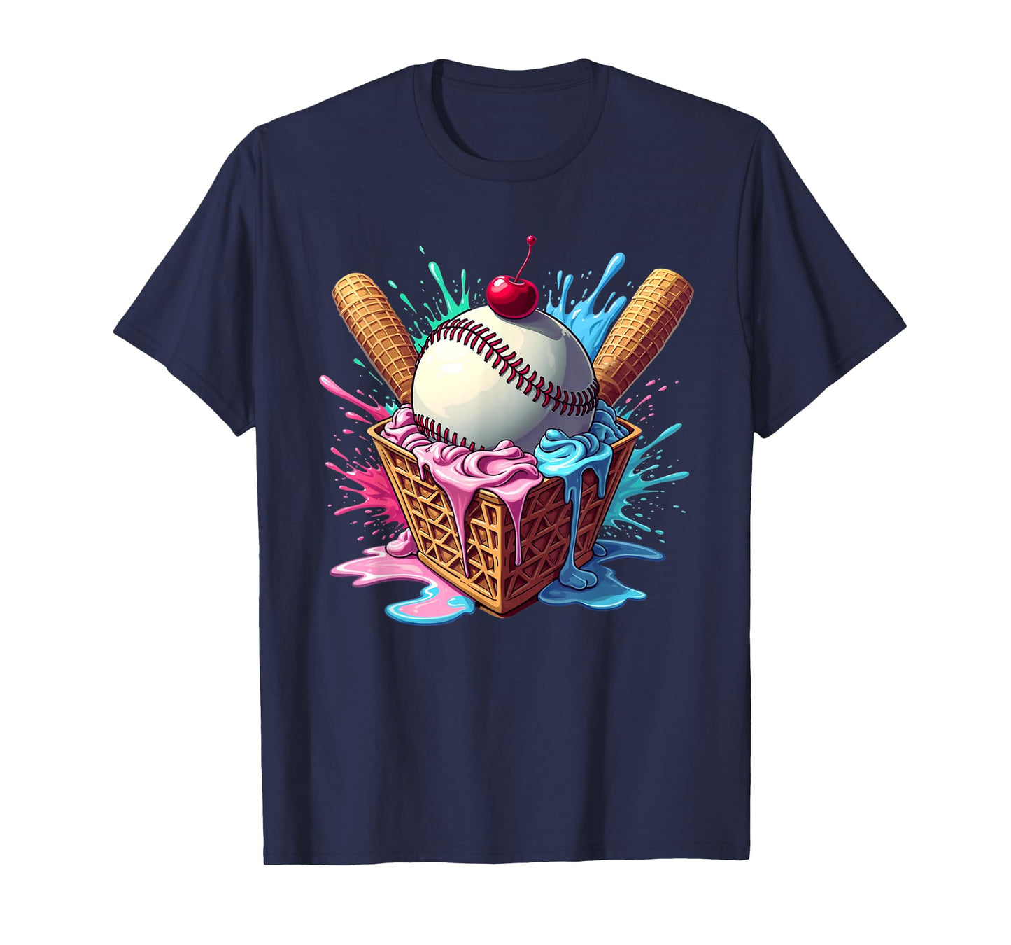 Baseball Home Plate Ice Cream Drip Fun Sports Lover T-Shirt