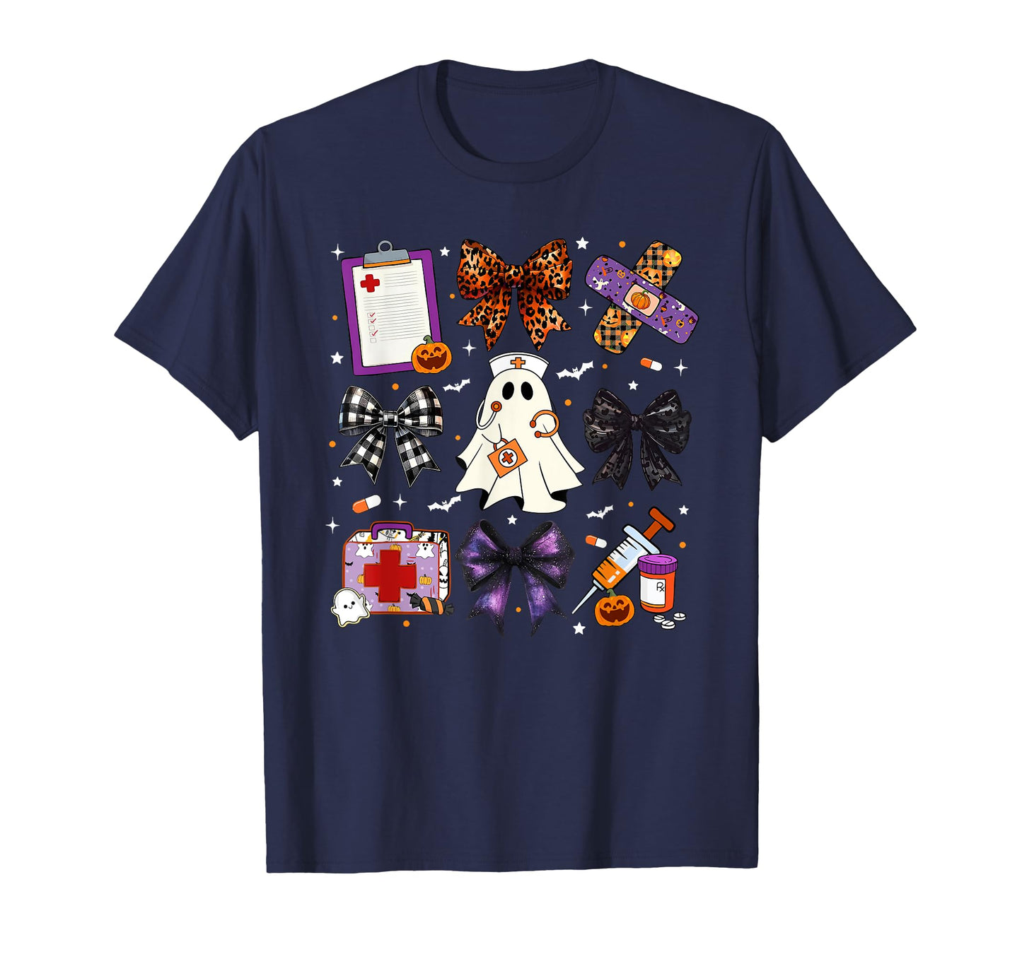 Funny Ghost Happy Halloween Coquette Bow Spooky Season Nurse T-Shirt