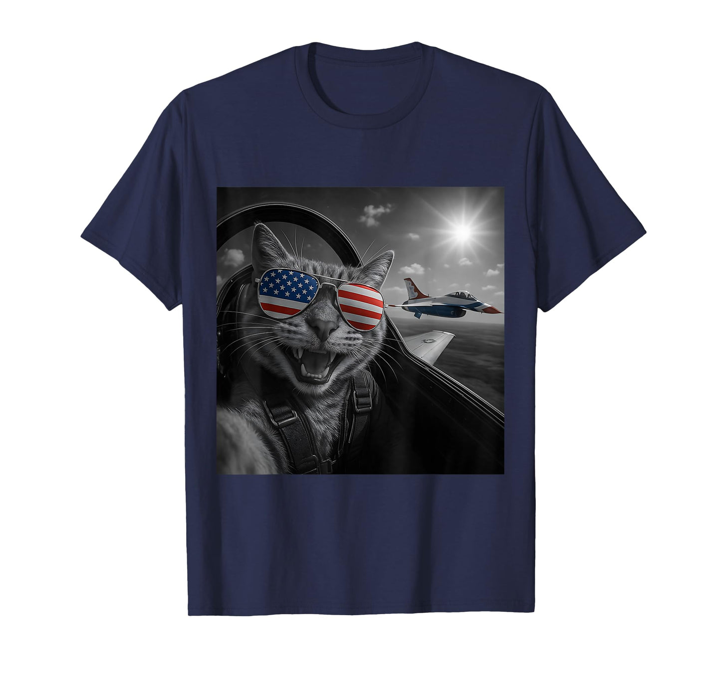 Cat 4th of July Selfie Jet Funny Cat Gifts Men Women Kids T-Shirt