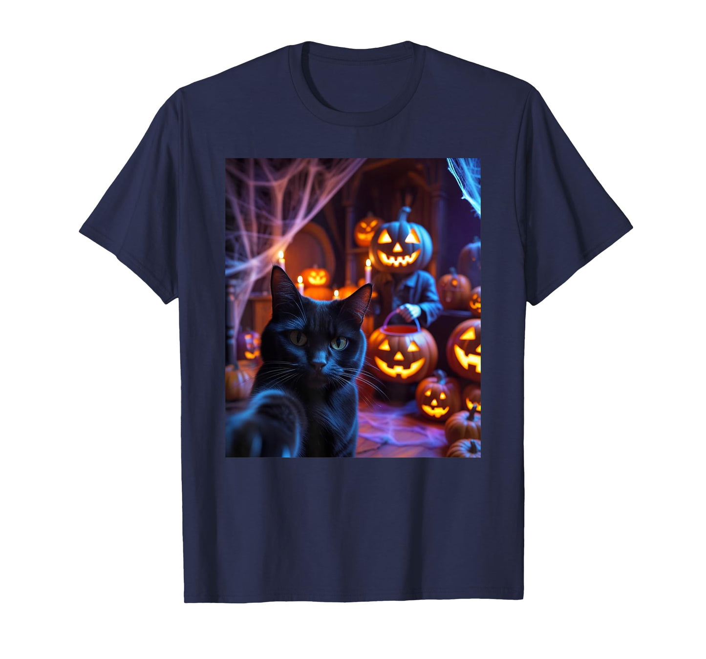 Funny Cat Selfie with Jack O’ Lantern Halloween T-Shirt