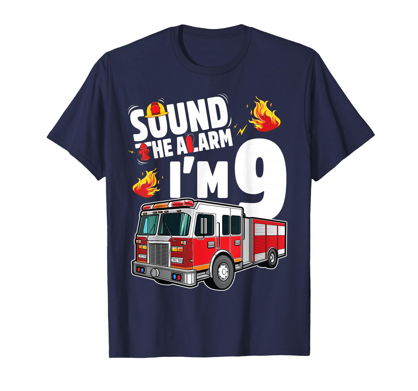 Fire Truck 9th Birthday Boy Firefighter 9 Year Old T-Shirt