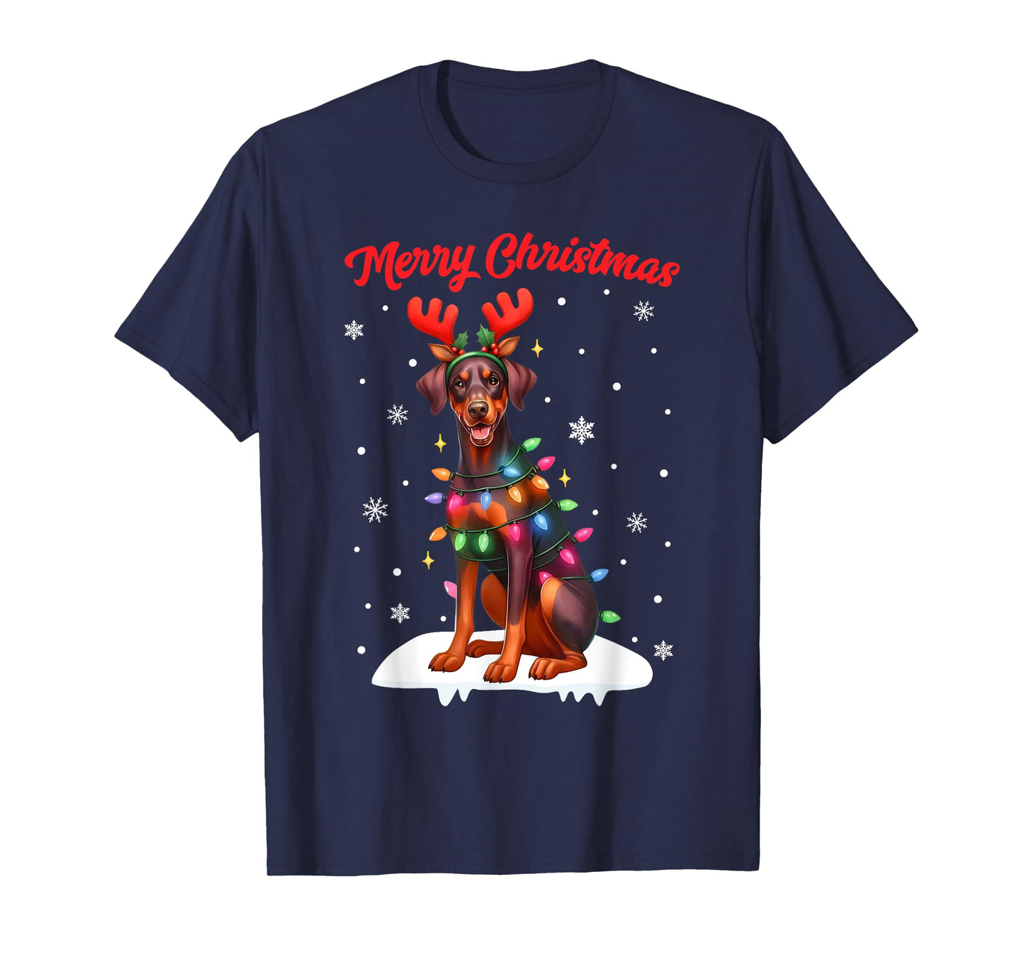 Christmas Pajamas Men Women Kids Doberman Pinscher Dog T-Shirt