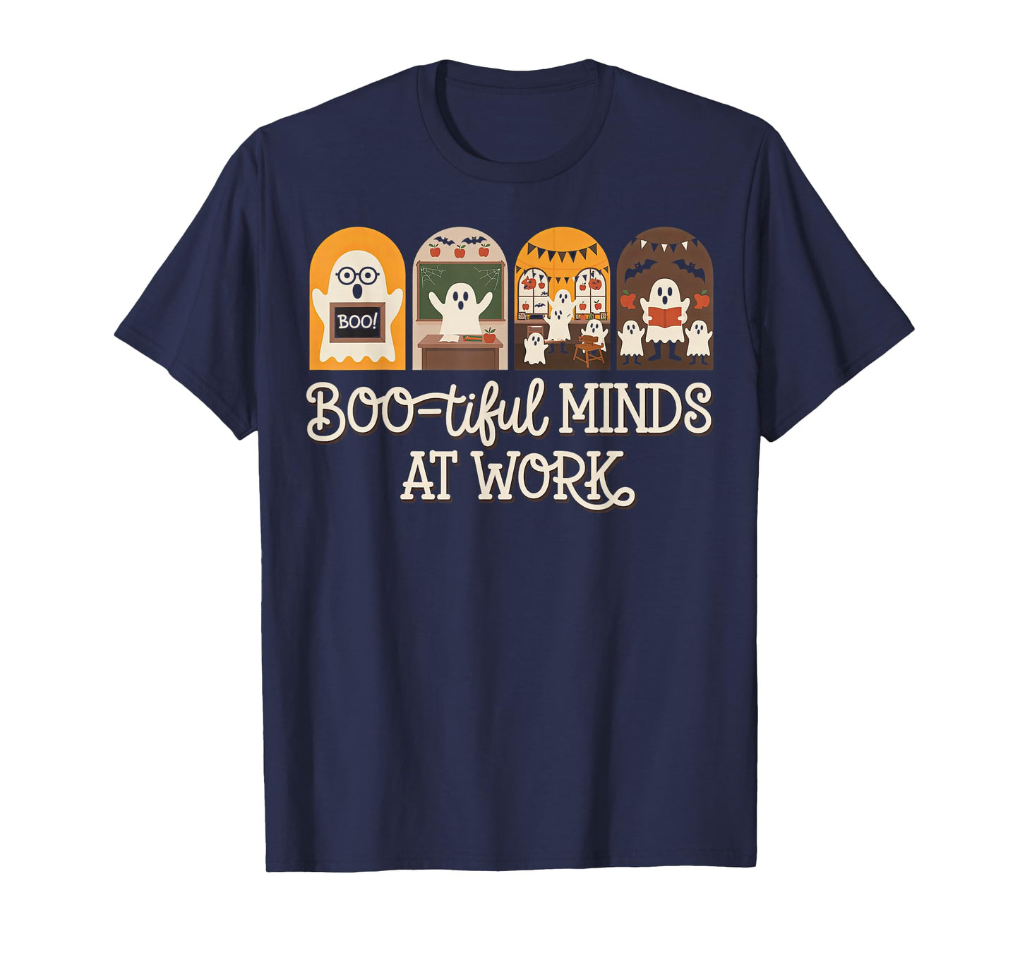 Cute Halloween Ghost Student Boo-Tiful Minds at Work T-Shirt