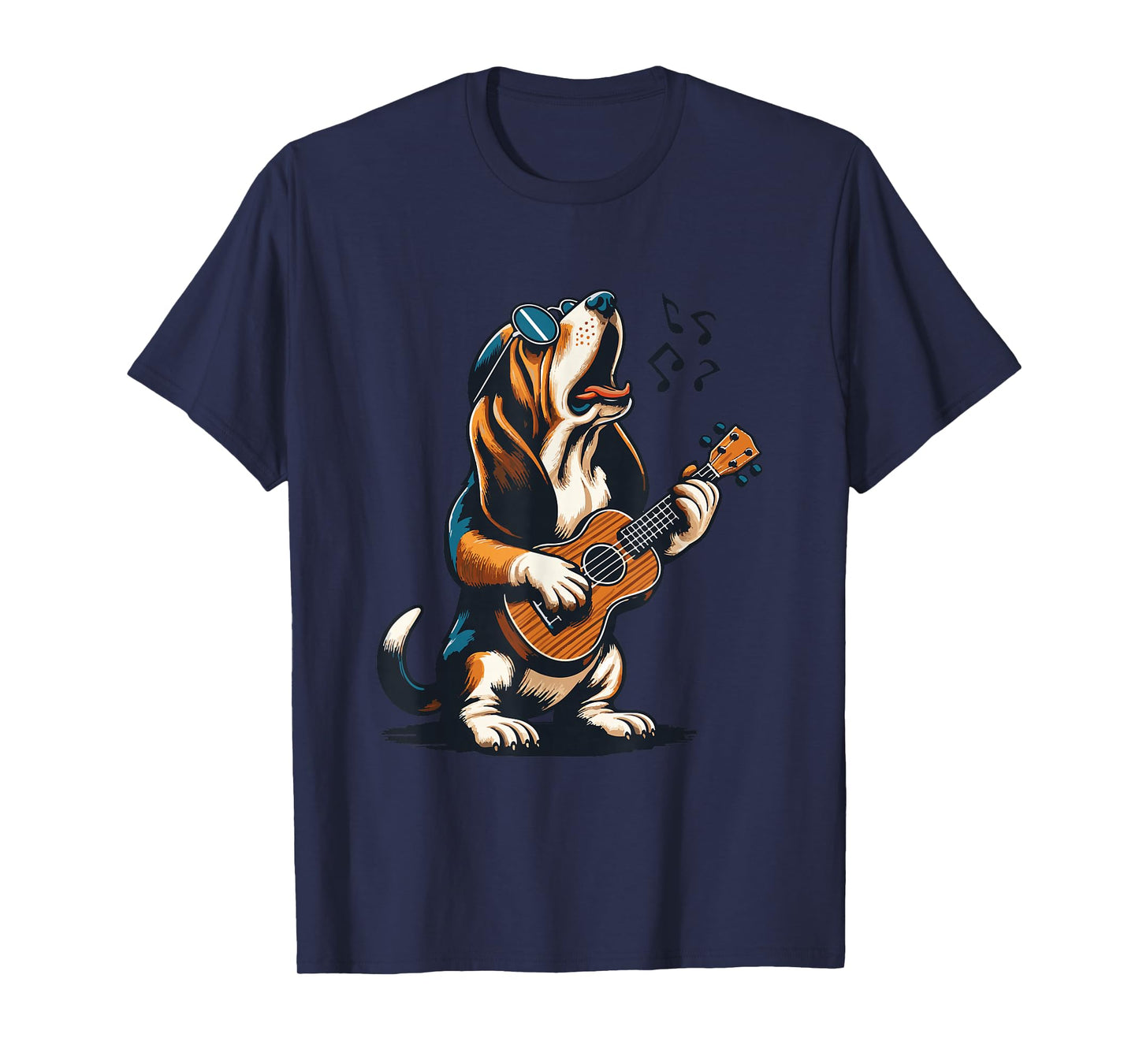 Dog Playing Guitar Singing Basset Hound Funny T-Shirt