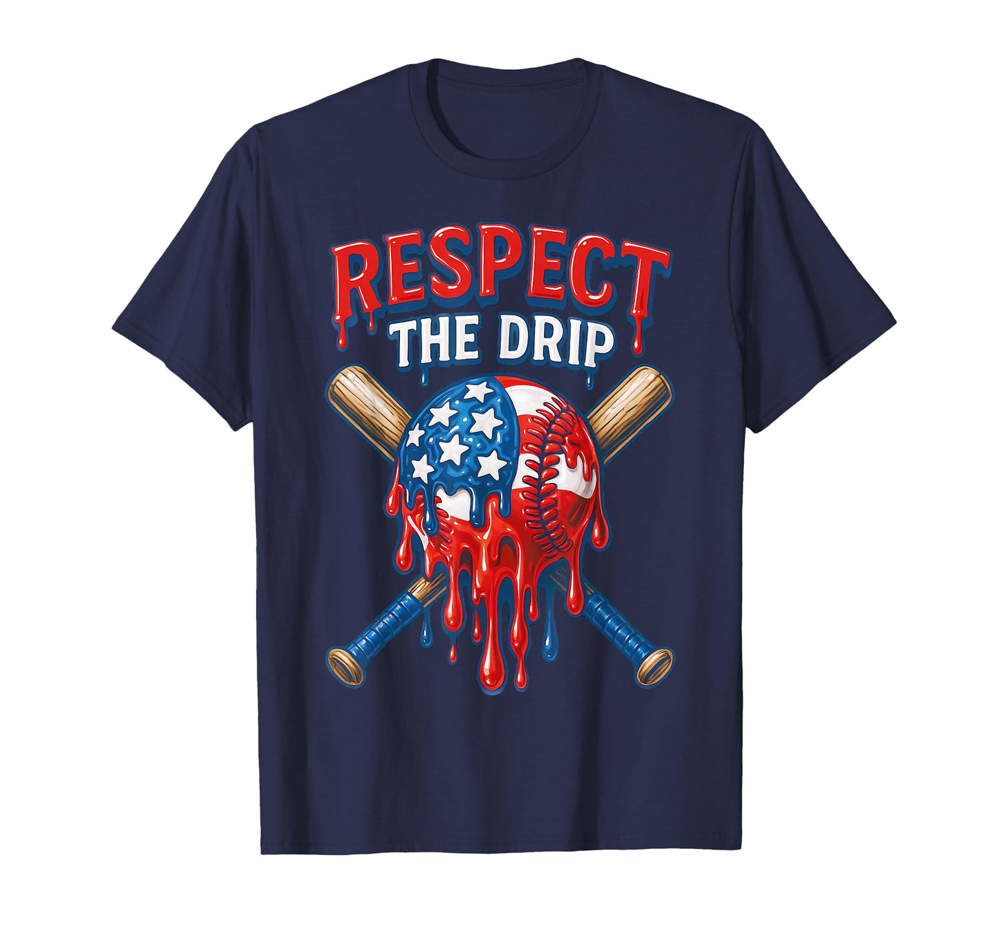 Respect The Drip Baseball Ice Cream Drip 4th of July T-Shirt
