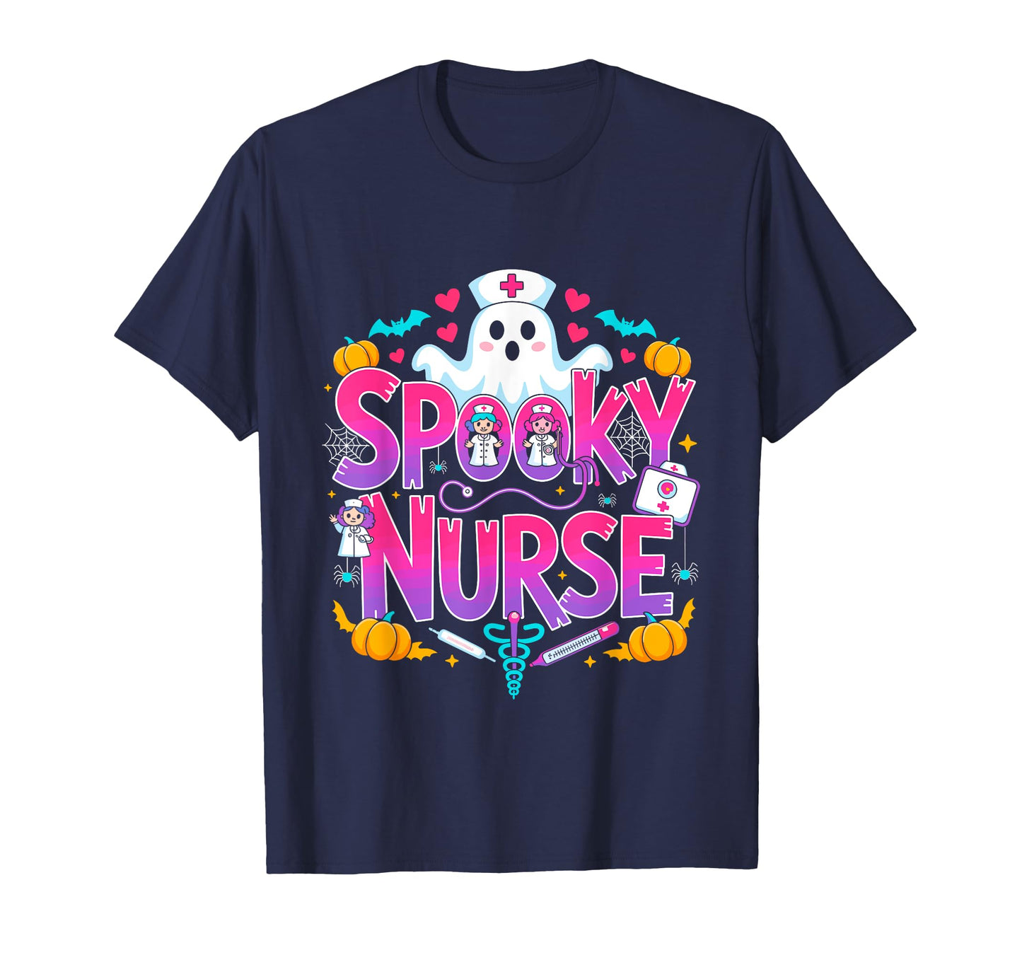 Spooky Ghost Nurse Cute Halloween Pumpkin Candy Costume T-Shirt