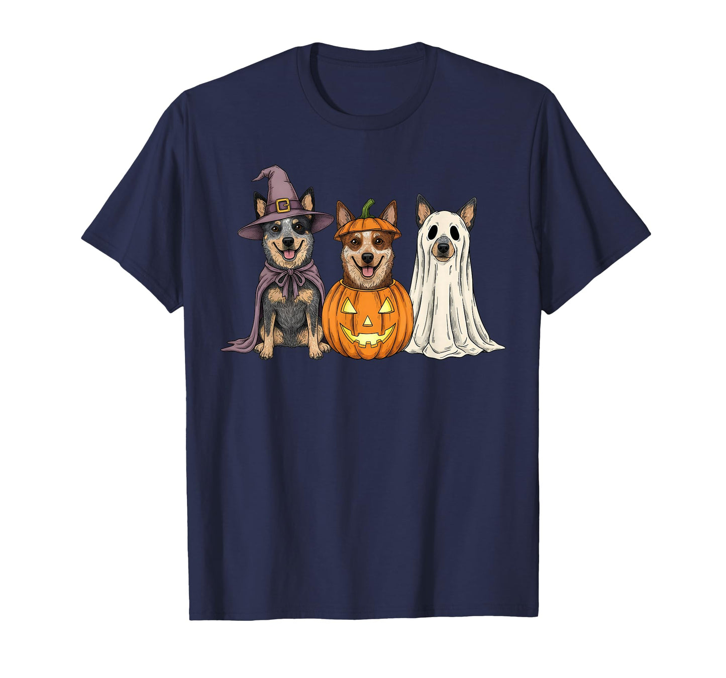 Spooky Ghost Blue Heeler Pumpkin Halloween Dog Lover T-Shirt