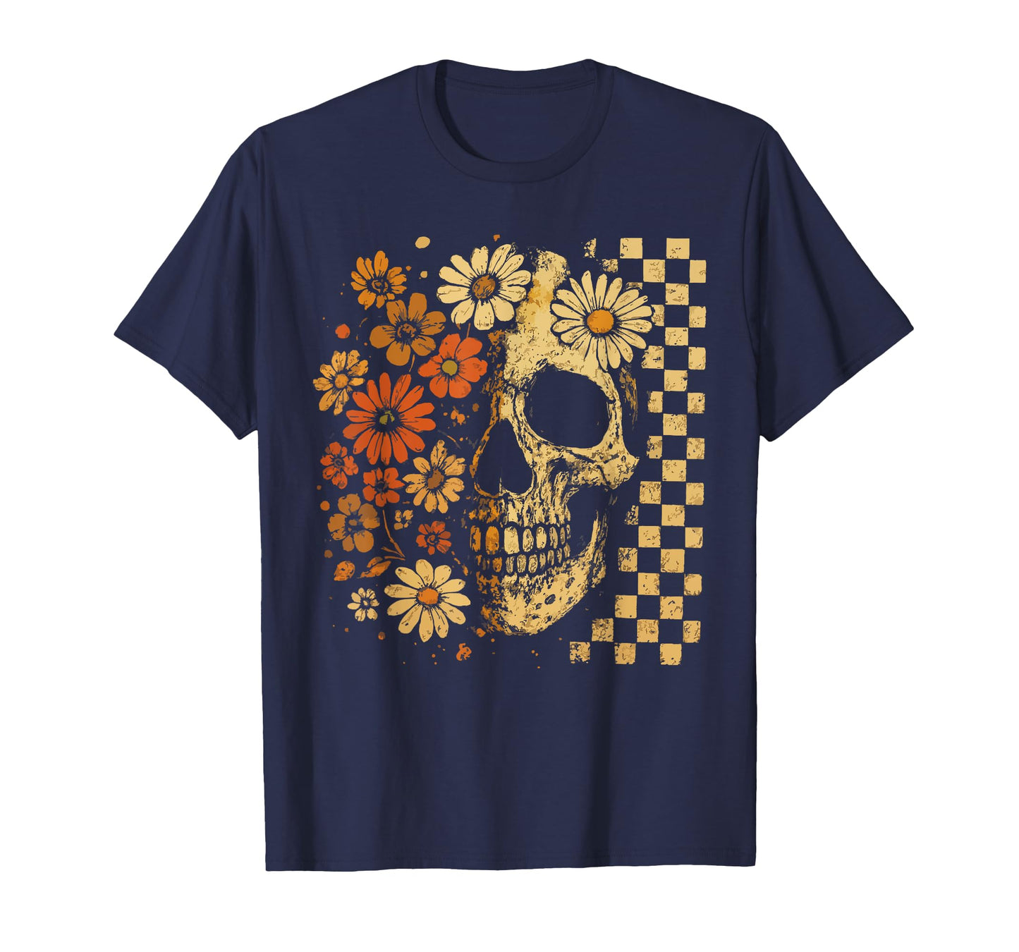 Floral Skull Grunge Retro Aesthetic Design T-Shirt
