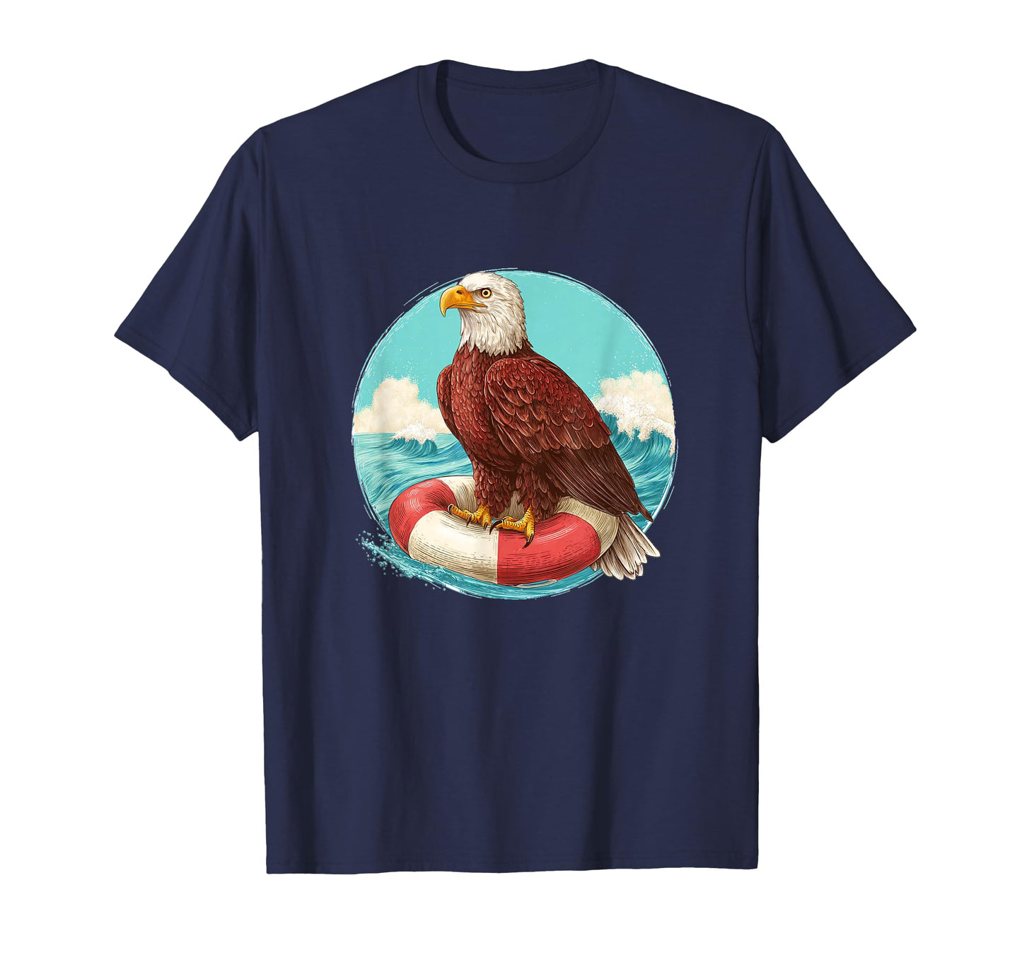 Funny Relaxing Eagle with Pool Ring for Beach Holiday Lovers T-Shirt
