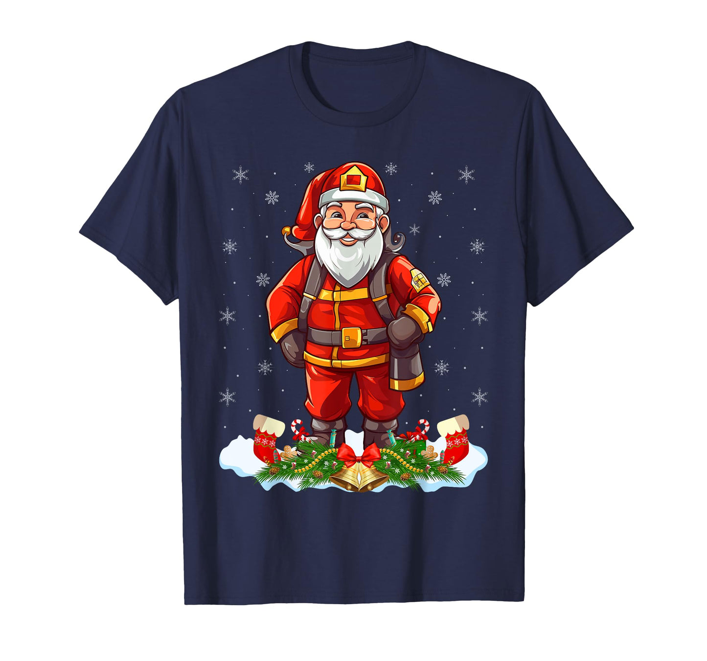 Funny Fireman Costume Santa Claus Firefighter Christmas T-Shirt