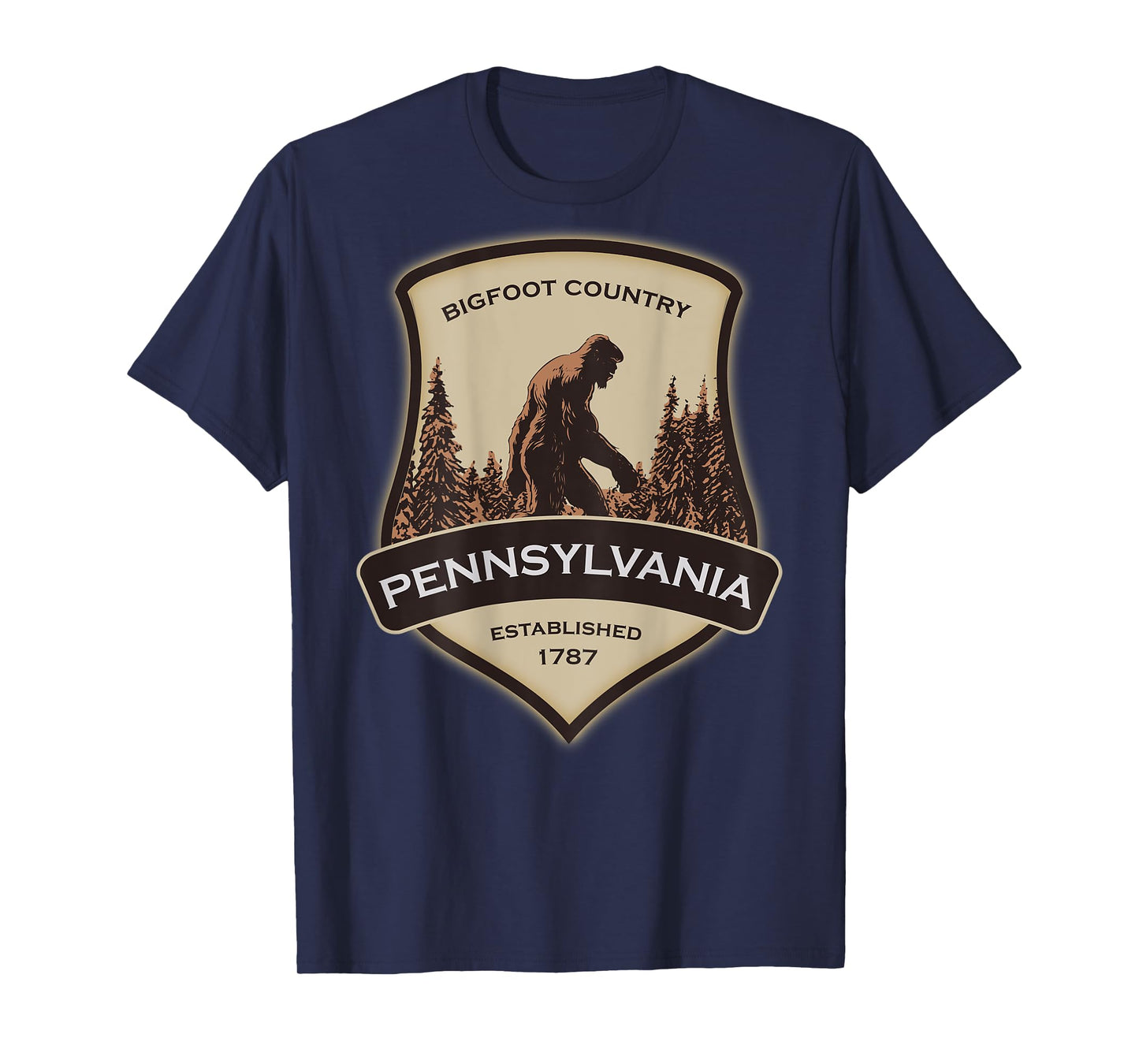 Printed On Back - Pennsylvania with a Bigfoot or Sasquatch T-Shirt