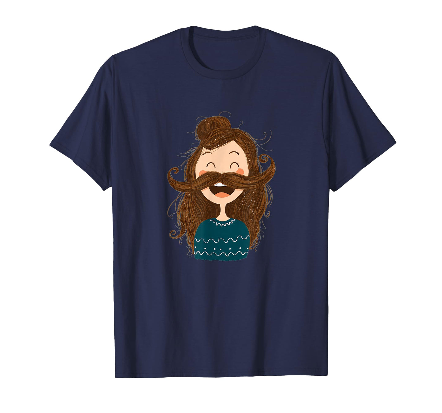 Happy Laughing Girl with Mustache Beard for Adults and Kids T-Shirt
