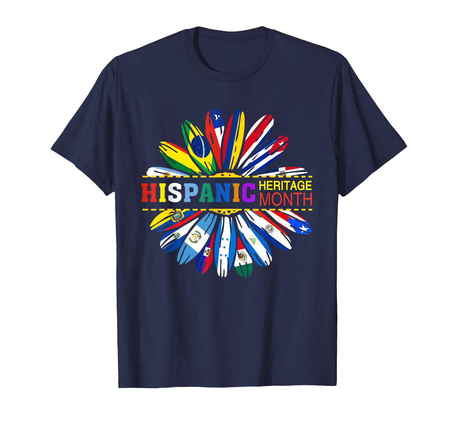 Sunflower Hispanic Heritage Month Latino Countries Flags T-Shirt