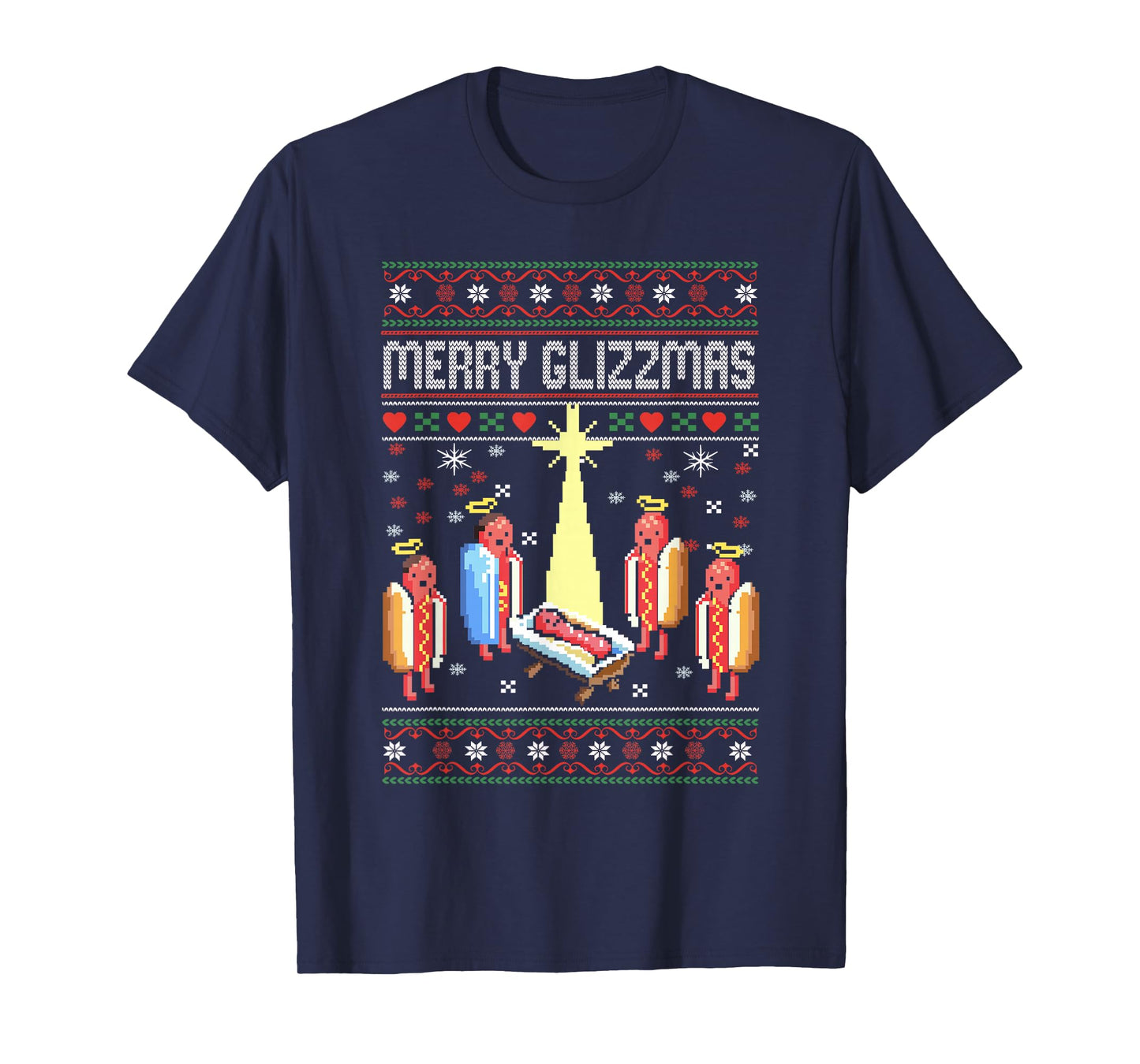 Funny Merry Glizzmas Hot Dogs Family Groups Ugly Christmas T-Shirt