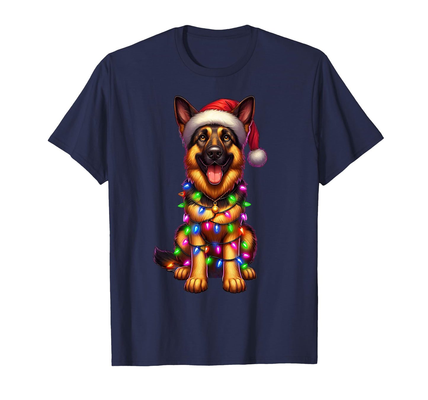 German Shepherd Christmas Tree Lights Xmas Pajama Dog Lover T-Shirt