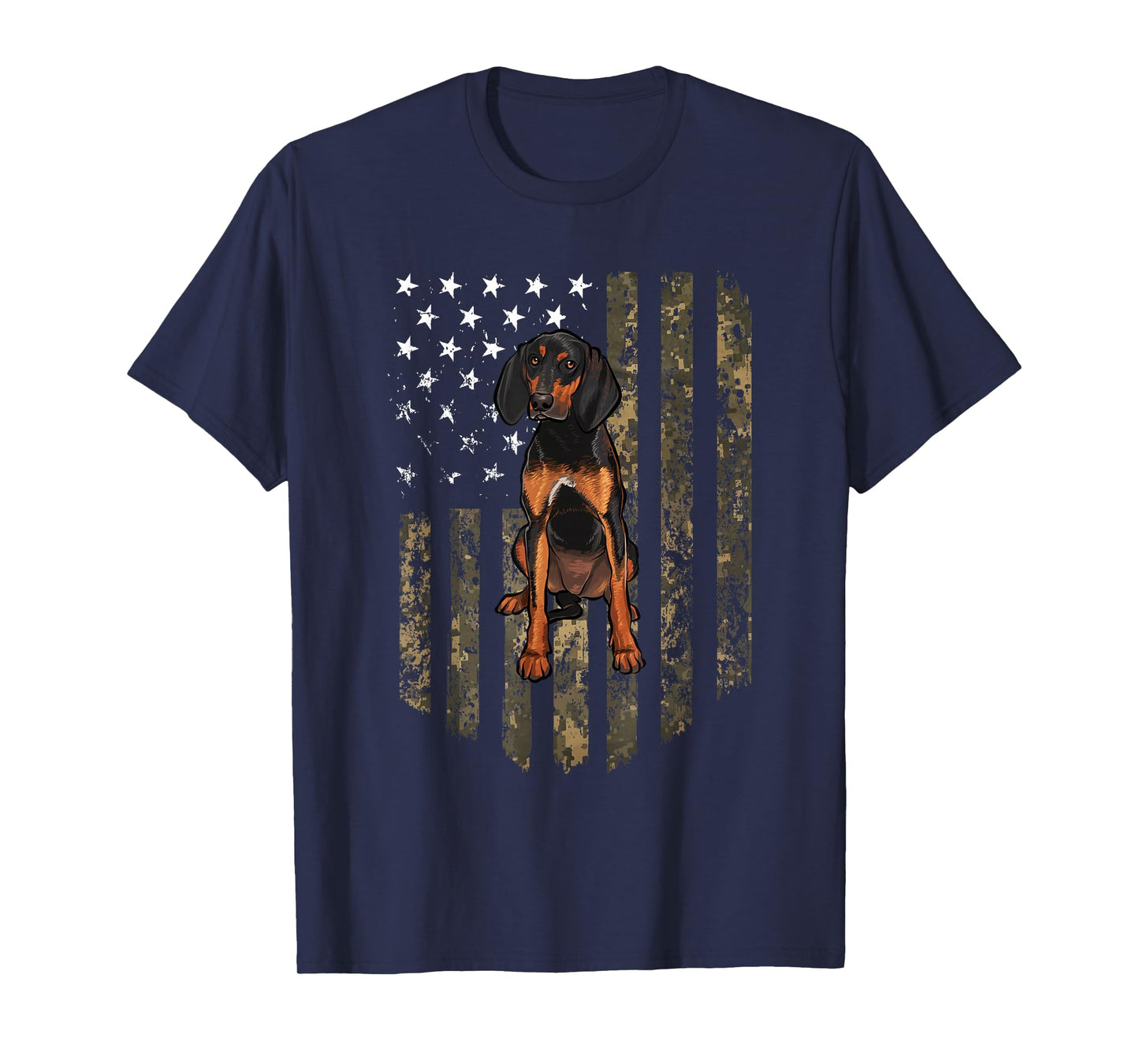 Camo American Flag Black and Tan Coonhound 4th Of July USA T-Shirt