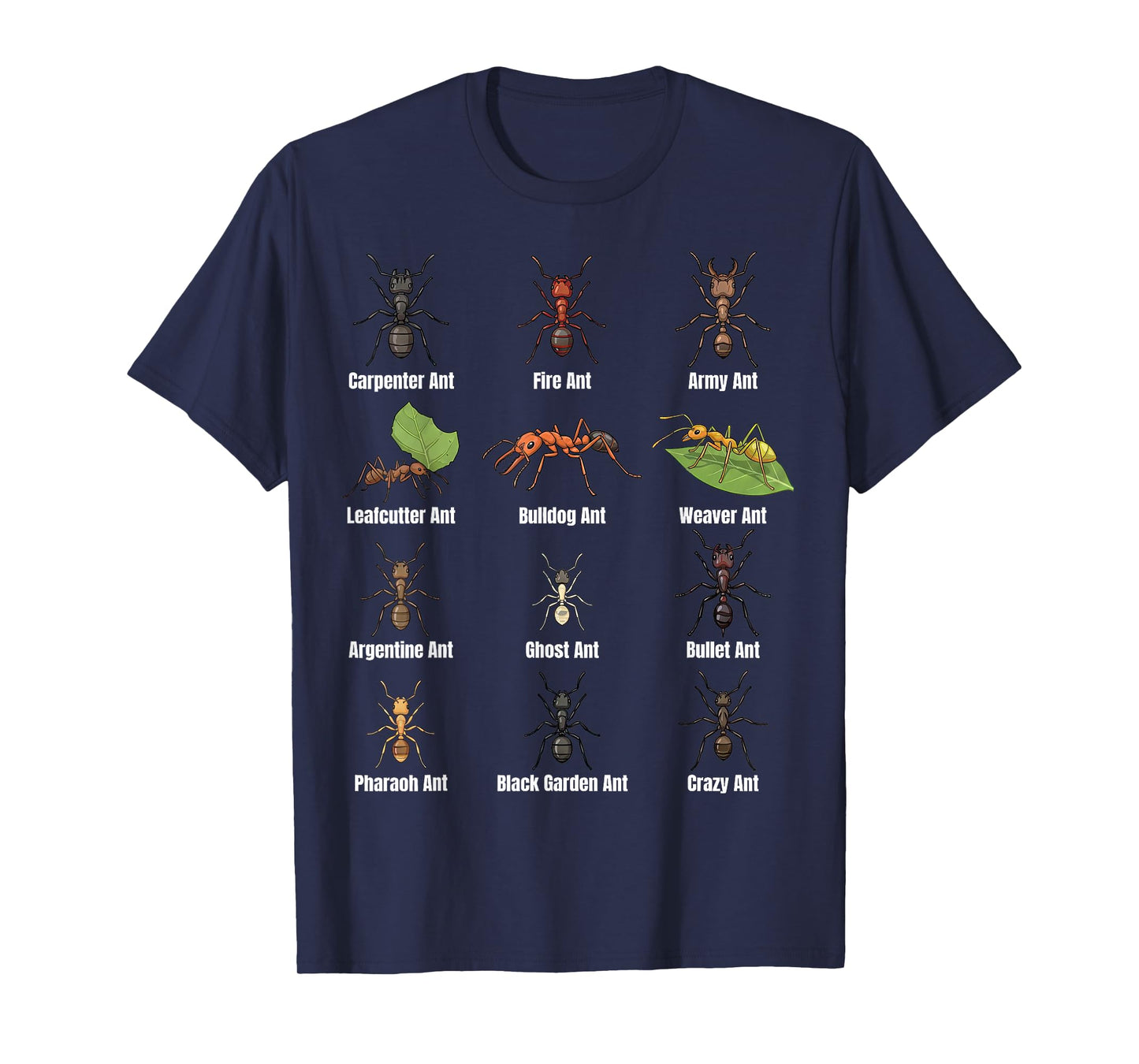 Types of Ants, Ant Species Chart, Insect Science, Entomology T-Shirt
