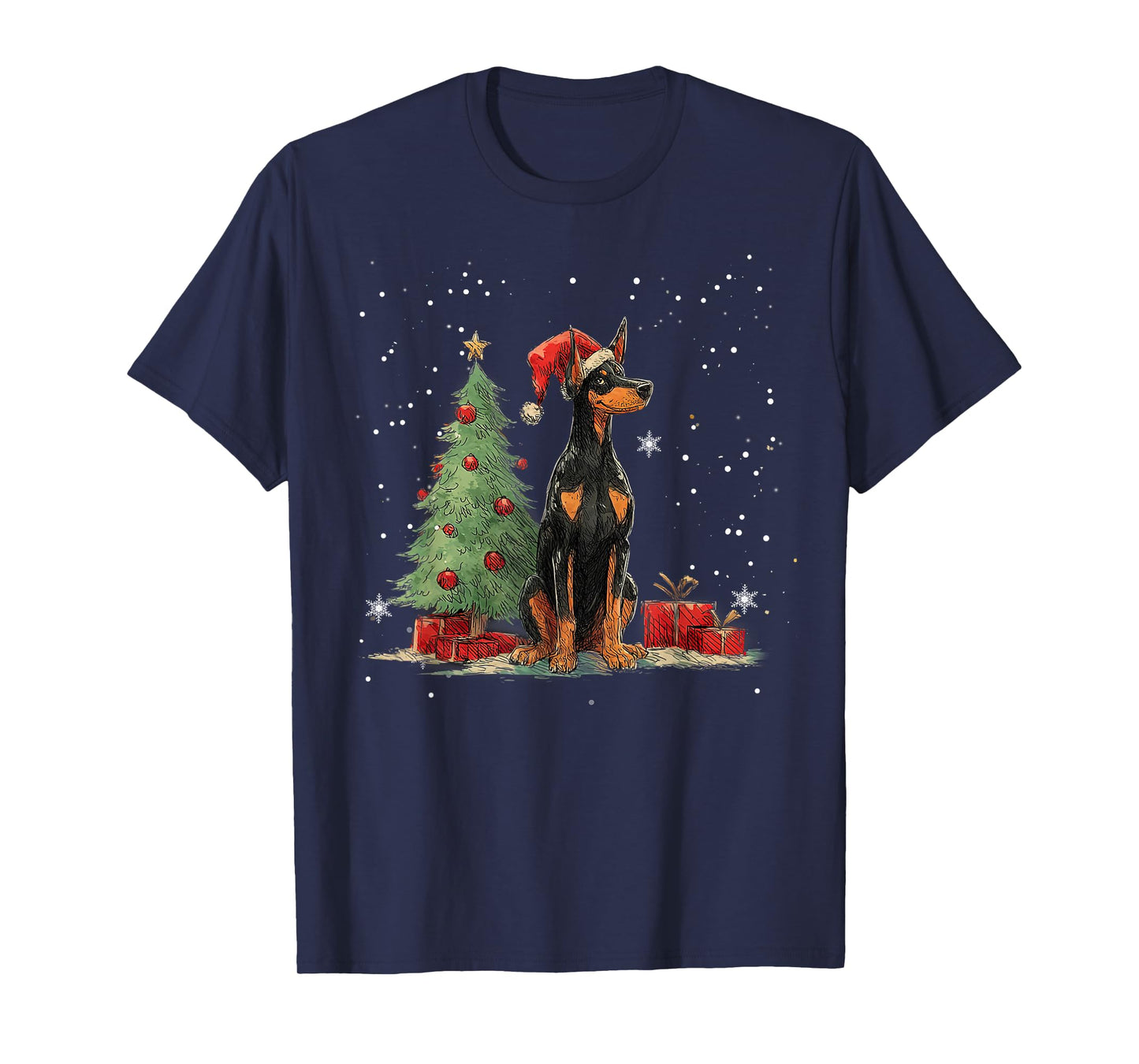 Funny Doberman Dog Christmas Tree Women Men Kids T-Shirt