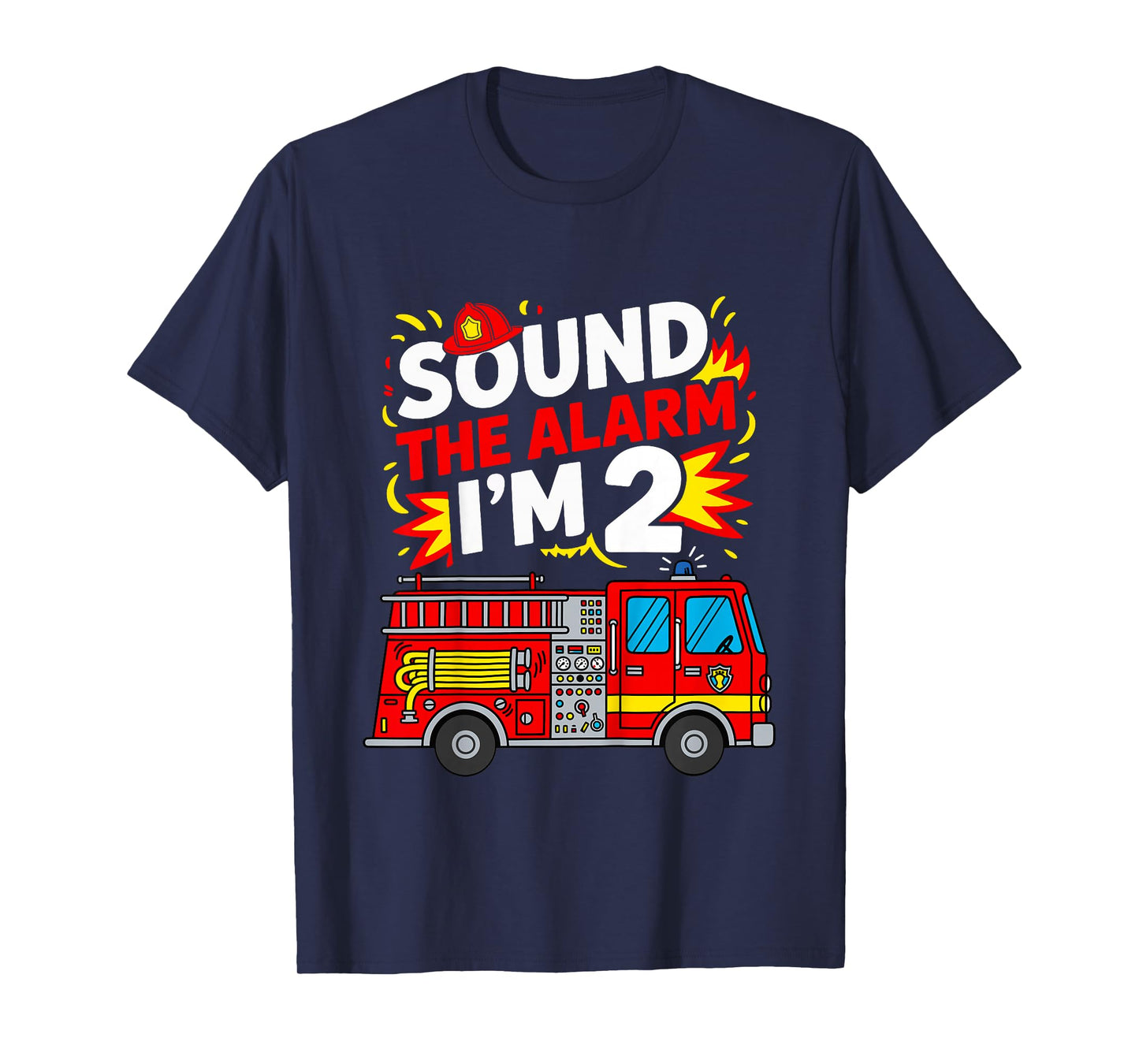 Kids 2 Year Old Birthday Sound The Alarm I’m 2 Boys Fire Truck T-Shirt
