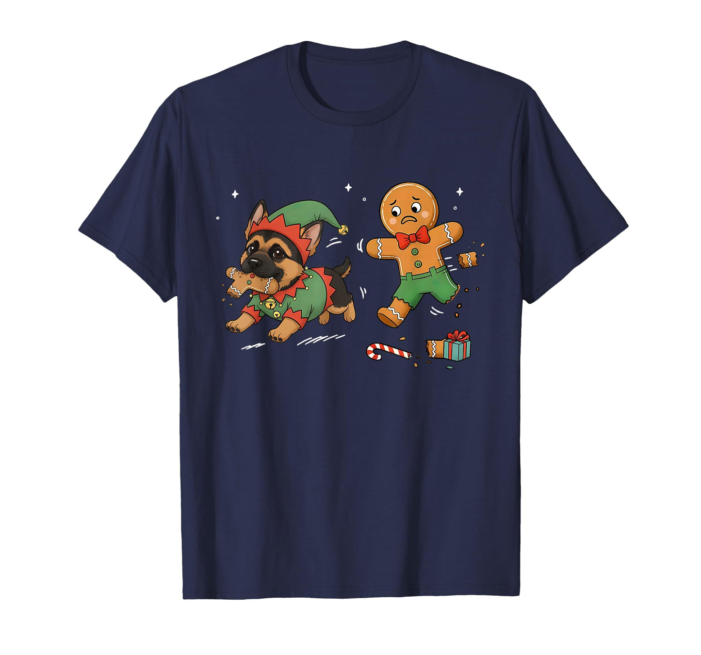 Gingerbread Chasing German Shepherd Dog Christmas Pet Lover T-Shirt