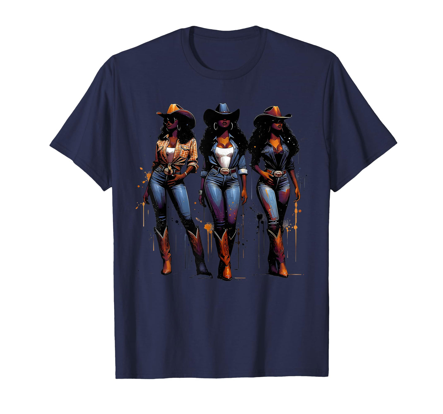 Black Cowgirl Painting Art Western Rodeo Melanin Black Woman T-Shirt