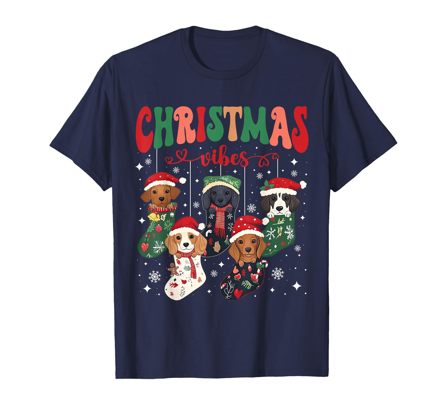 Cute Santa Hat Dachshund in Socks Christmas Vibes Weiner Dog T-Shirt