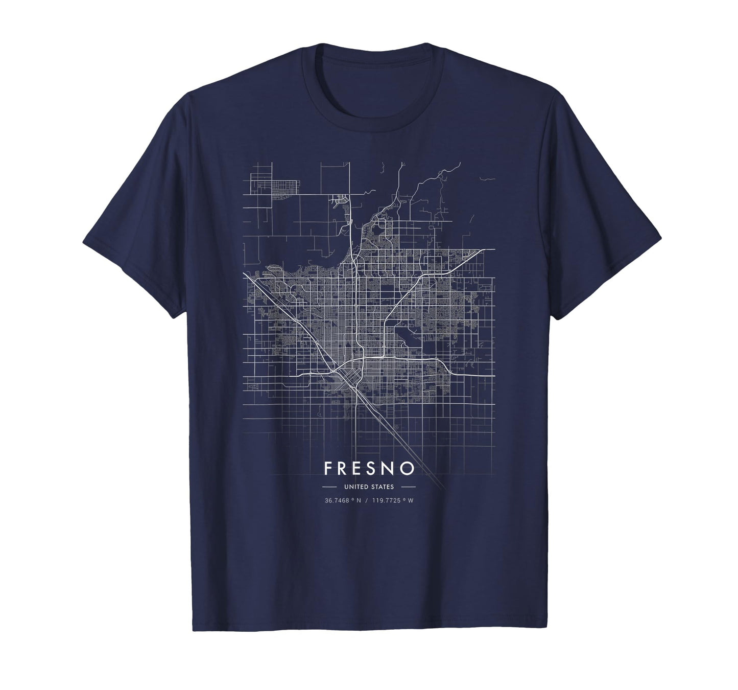 Fresno California Funny City Coordinates Skyline City Map T-Shirt