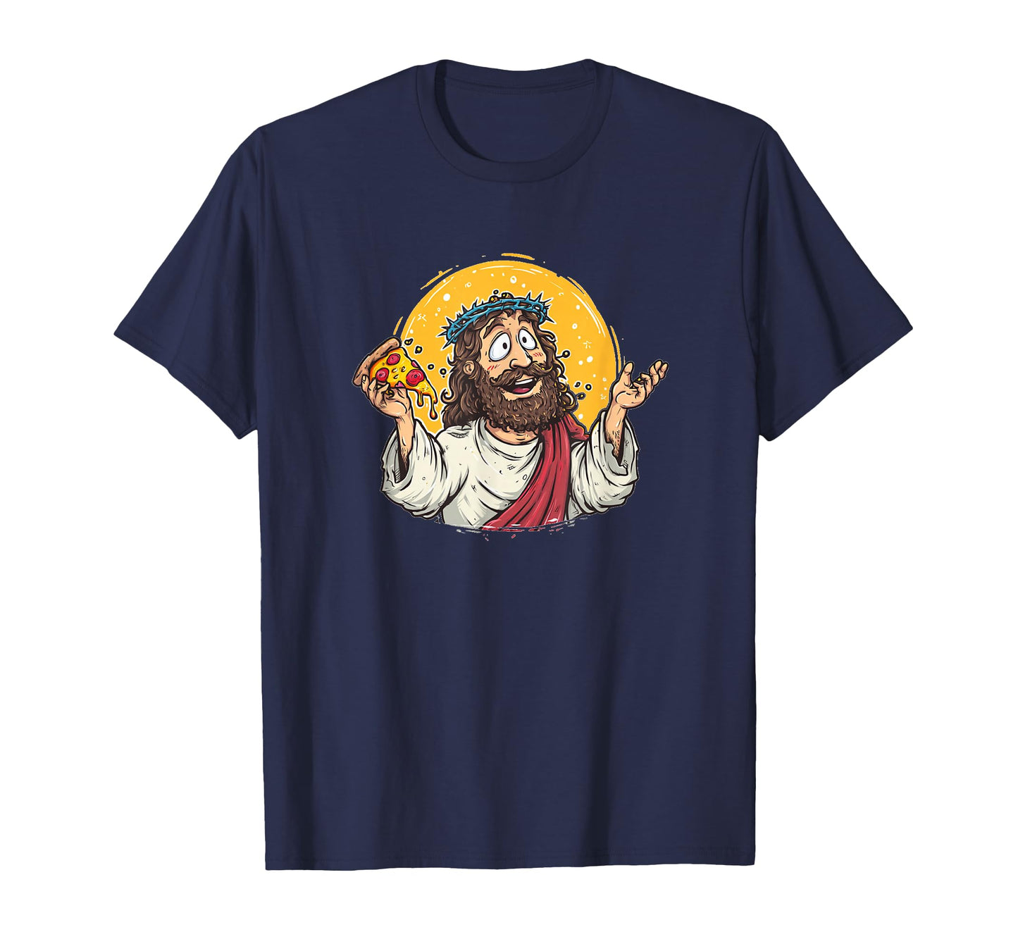 Funny Cartoon Jesus Christ with Pizza Slice Costume T-Shirt
