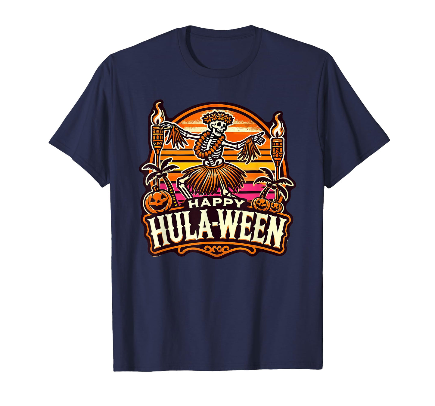 Happy Hulaween Spooky Halloween Island Skeleton Hula Dancer T-Shirt