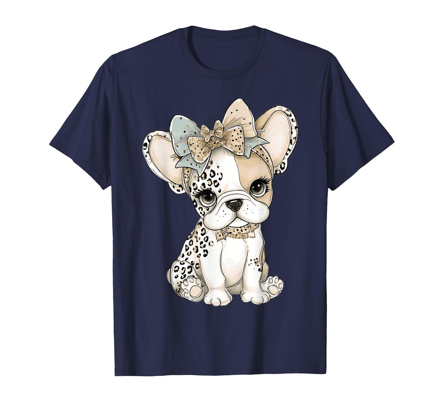 Sassy Adorable French Bulldog in Leopard Bows T-Shirt